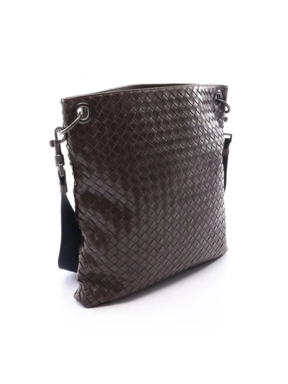 Bottega Veneta Shoulder Bag Intrecciato Dark Brown Black Leather